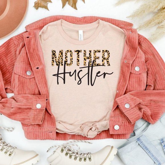 Tops - Mother Hustler Leopard Print Cheetah Print Graphic Tee Maternity Gift New Mom